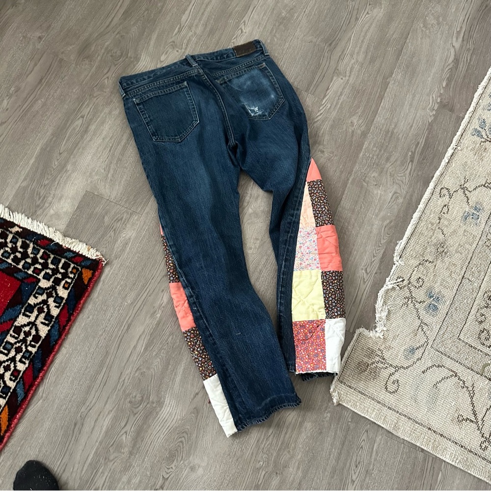 Upcycled J Crew Barrel Flare Patchwork Jeans 32x30 - image 4